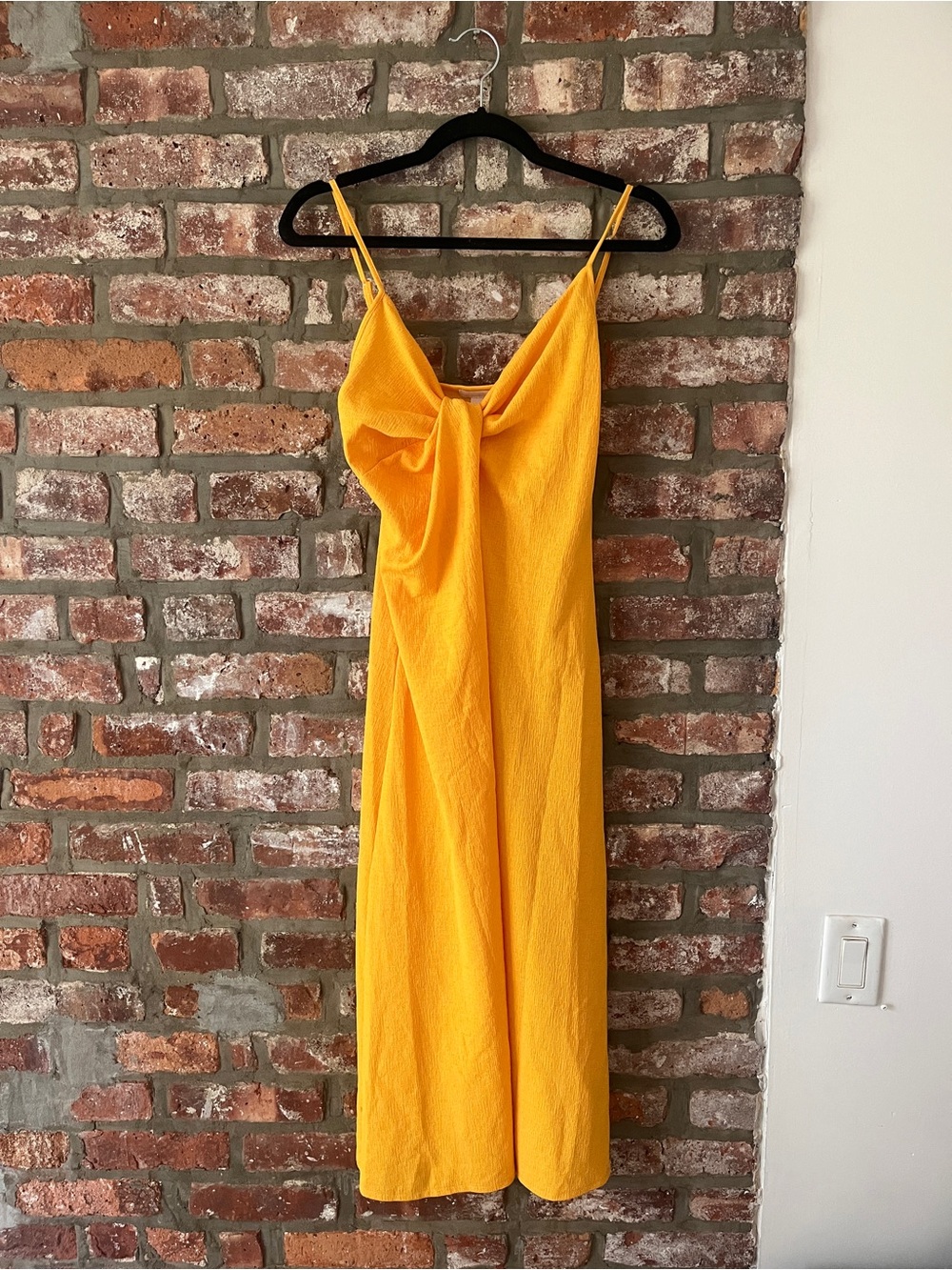 H&M Bright Yellow Twist-Front Midi Dress